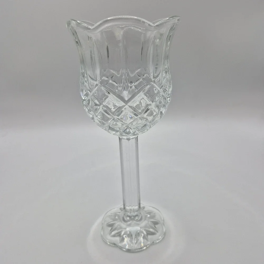 Home Interiors Glass Votive Candle‎ Holders Set 2 Clear Diamond Cut Tulip USA